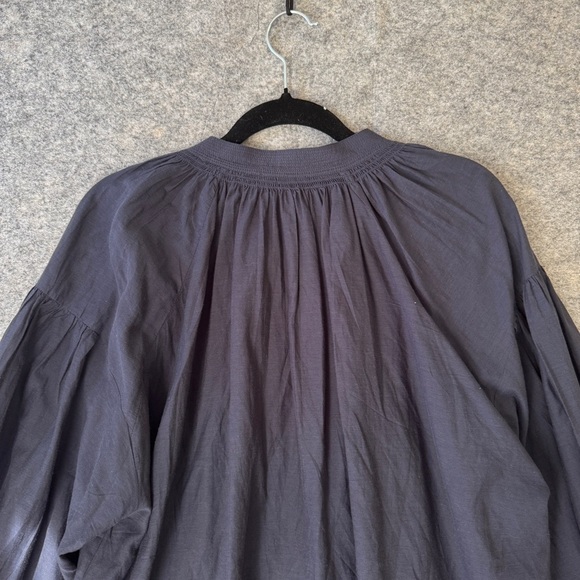 Madewell Shirred Long sleeves Flowy V-neck Navy Blue Blouse Size Large - Picture 10 of 12